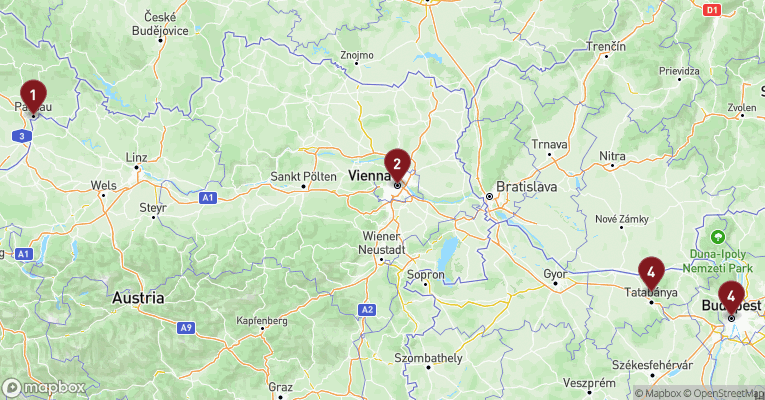 Kort over Donau fra Passau med MS Modigliani