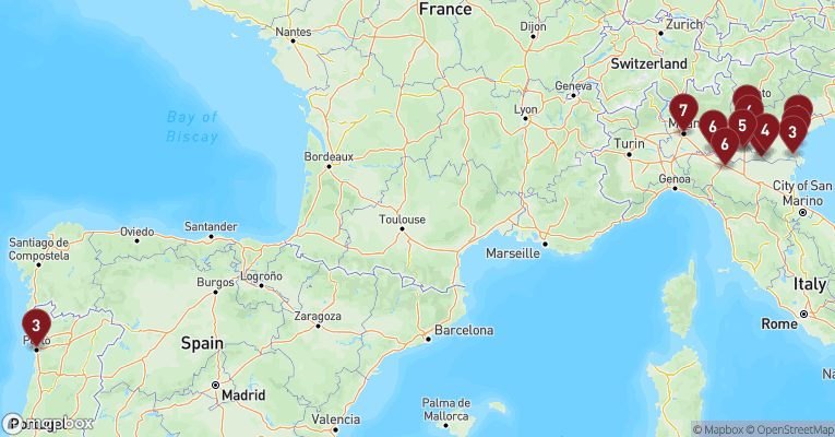Kort over Po floden & Venedigs Lagune fra Venedig med MS Michelangelo