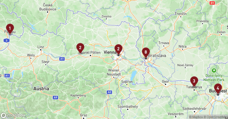 Kort over Donau fra Passau med MS France