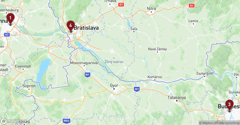 Kort over Donau fra Wien med MS Vivaldi