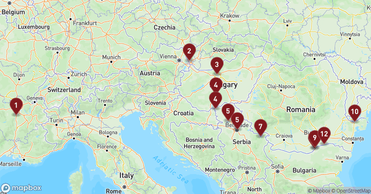 Kort over Donau fra Vienne med MS L'Europe