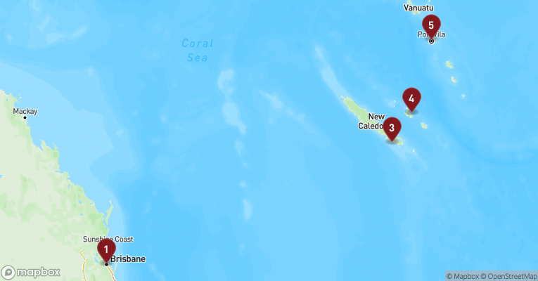 Kort over Australien & Oceanien fra Brisbane med Carnival Encounter