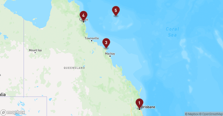 Kort over Australien & Oceanien fra Brisbane med Carnival Encounter