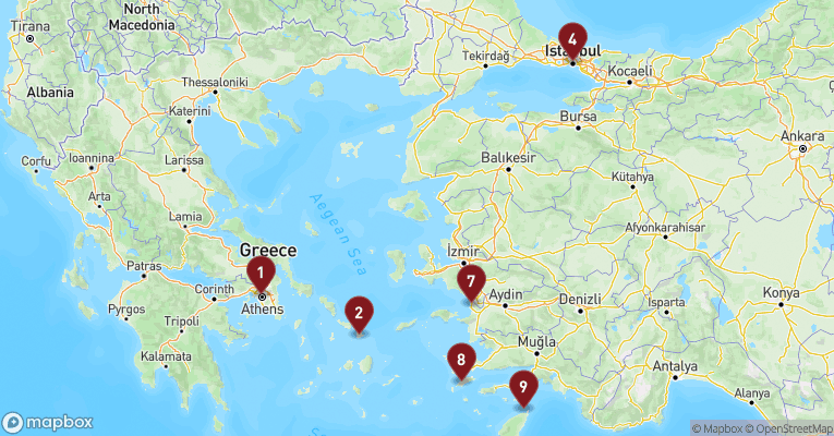 Kort over Middelhavet fra Athen med Oosterdam