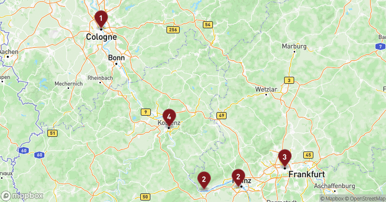 Kort over Rhinen fra Köln med A-ROSA AQUA