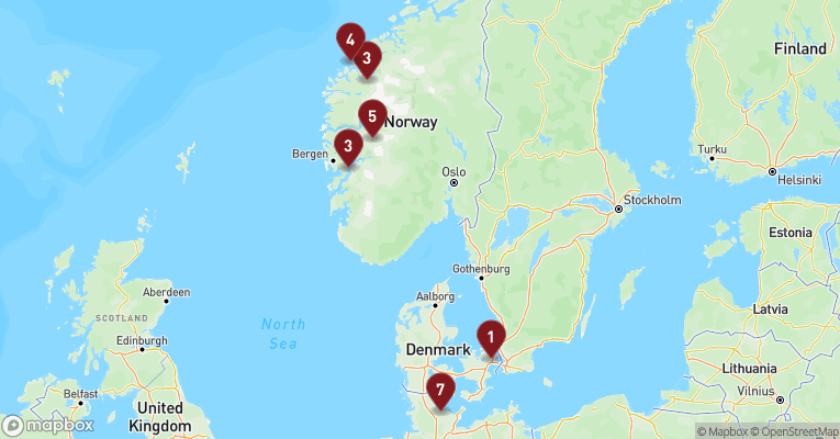 Kort over Norge fra København med MSC Euribia