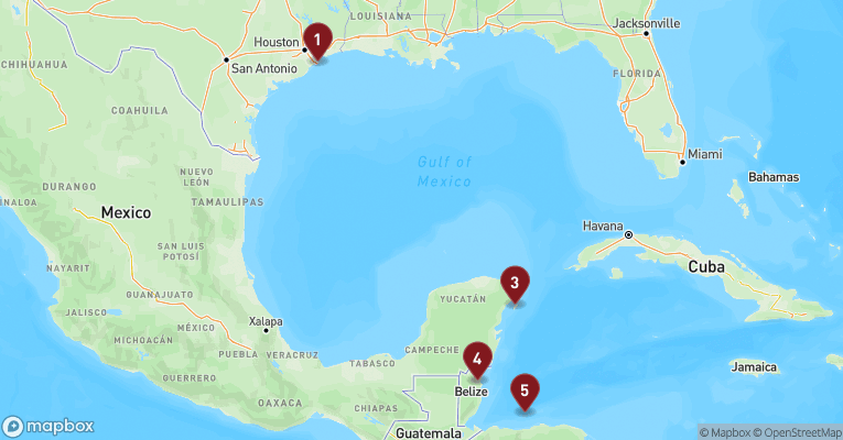 Kort over Caribien & Bahamas fra Galveston med Carnival Dream