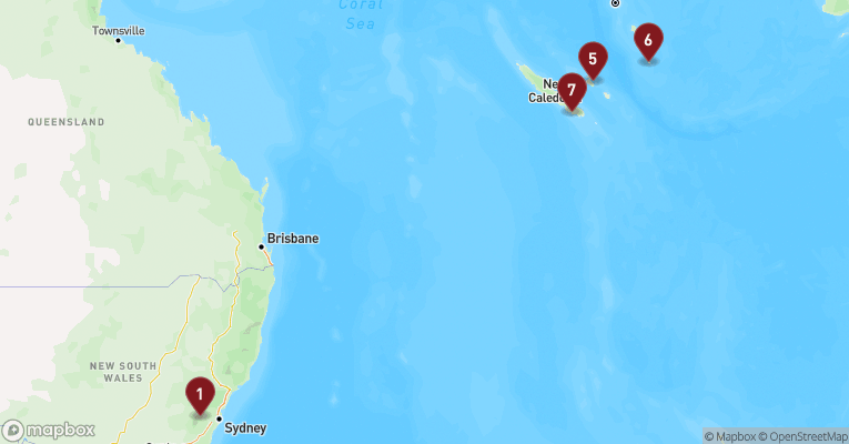 Kort over Australien & Oceanien fra Sydney med Carnival Splendor