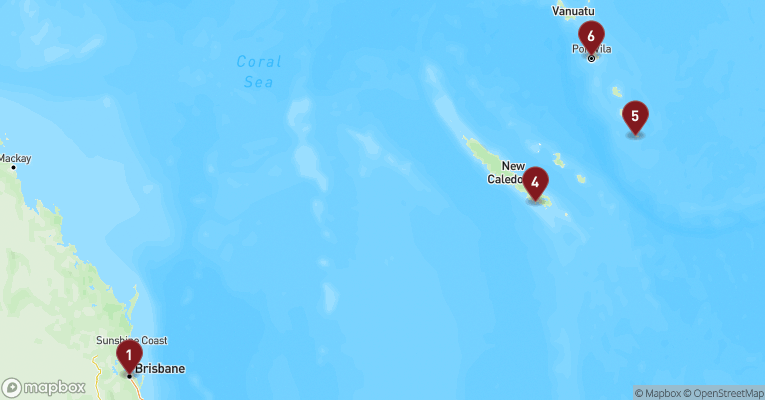 Kort over Australien & Oceanien fra Brisbane med Carnival Encounter