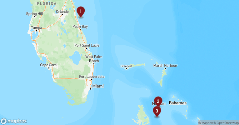 Kort over Caribien & Bahamas fra Port Canaveral med MSC Seashore