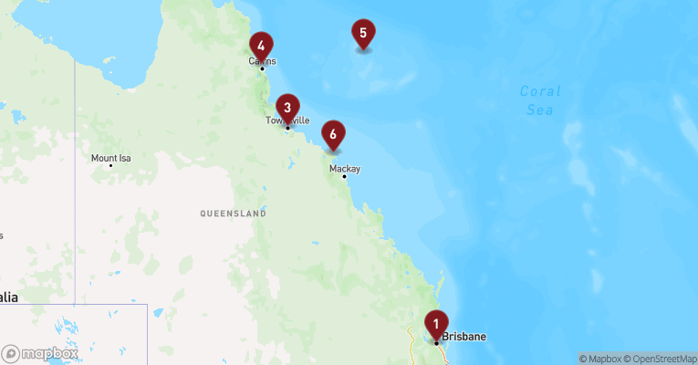 Kort over Australien & Oceanien fra Brisbane med Grand Princess