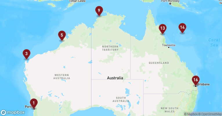 Kort over Australien & Oceanien fra Freemantle med Crown Princess