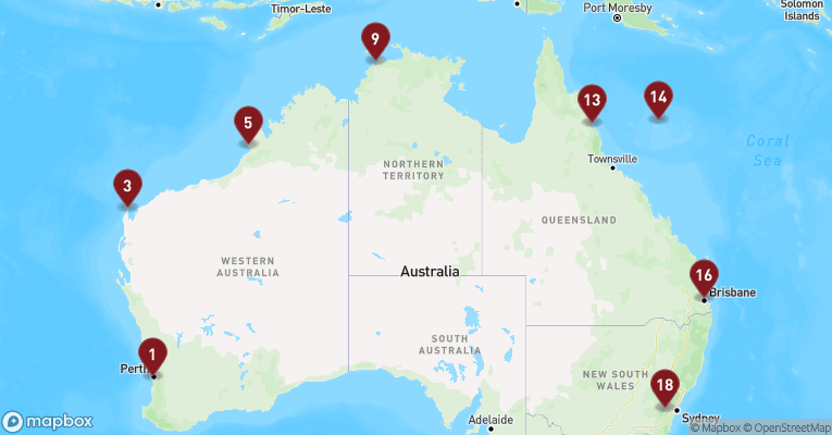 Kort over Australien & Oceanien fra Freemantle med Crown Princess