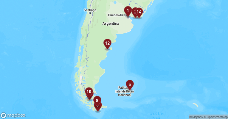 Kort over Sydamerika fra Buenos Aires med Celebrity Equinox