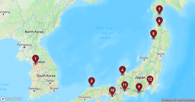 Kort over Asien & det Indiske Ocean fra Seoul med Norwegian Jade