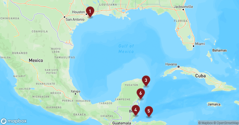Kort over Caribien & Bahamas fra Galveston med Norwegian Viva