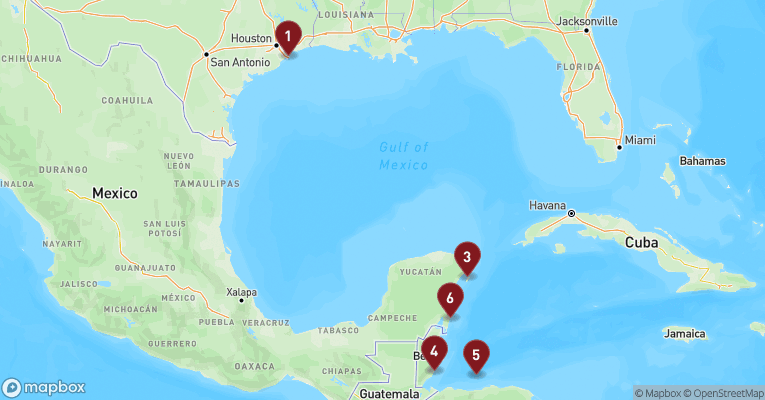 Kort over Caribien & Bahamas fra Galveston med Norwegian Viva
