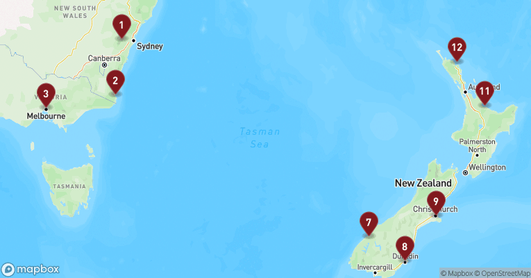 Kort over Australien & Oceanien fra Sydney med Norwegian Spirit