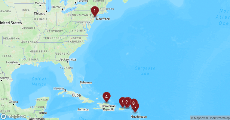 Kort over Caribien & Bahamas fra New York med Norwegian Bliss