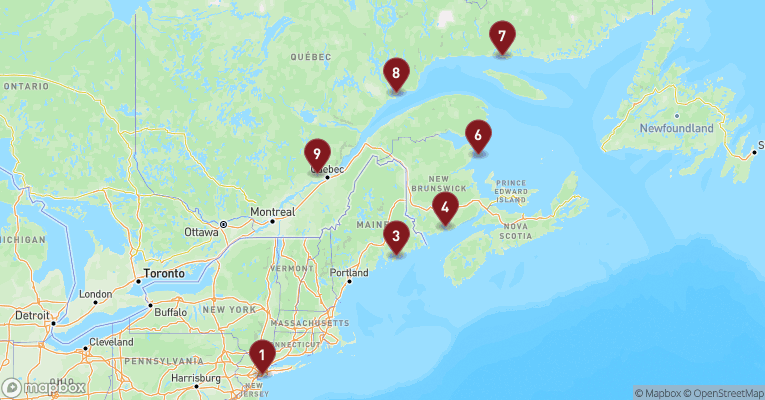 Kort over Nordamerika & Canada fra New York med EXPLORA III