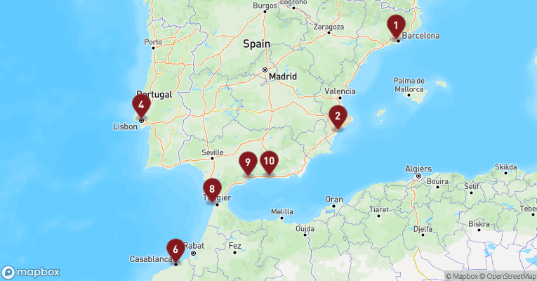 Kort over Middelhavet fra Barcelona med EXPLORA I