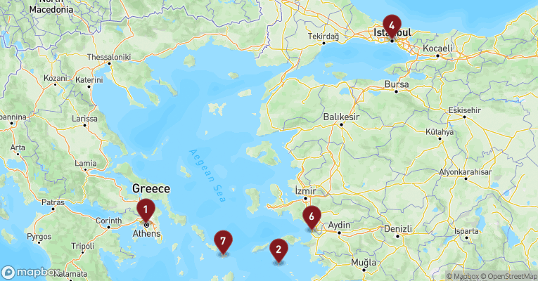Kort over Middelhavet fra Athen med EXPLORA II