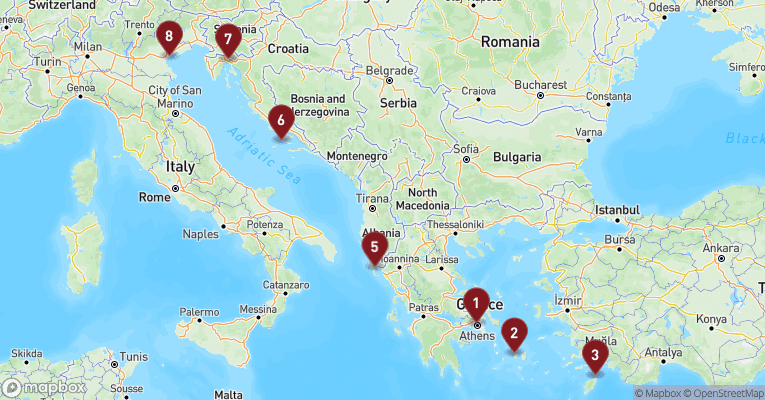 Kort over Middelhavet fra Athen med EXPLORA II