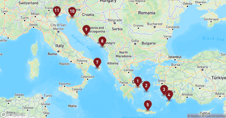 Kort over Middelhavet fra Athen med EXPLORA II