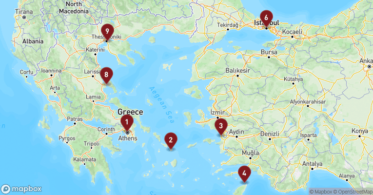 Kort over Middelhavet fra Athen med EXPLORA II