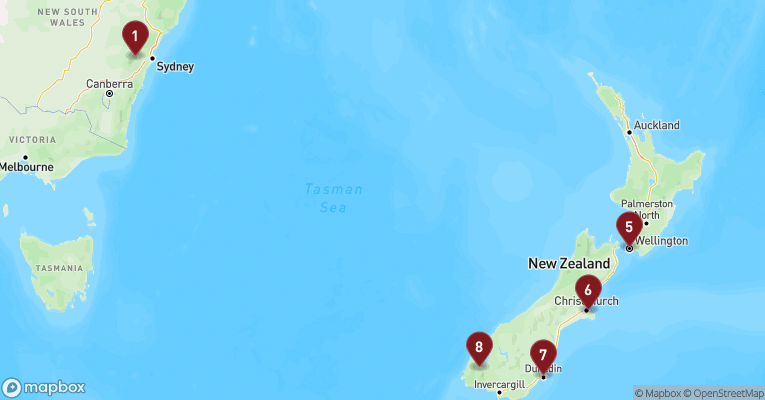 Kort over Australien & Oceanien fra Sydney med Carnival Splendor
