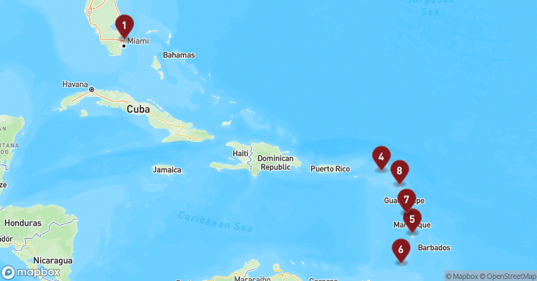 Kort over Caribien & Bahamas fra Fort Lauderdale med Celebrity Ascent