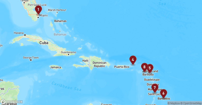 Kort over Caribien & Bahamas fra Fort Lauderdale med Celebrity Eclipse
