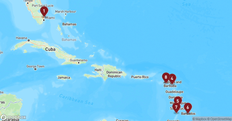 Kort over Caribien & Bahamas fra Fort Lauderdale med Celebrity Eclipse