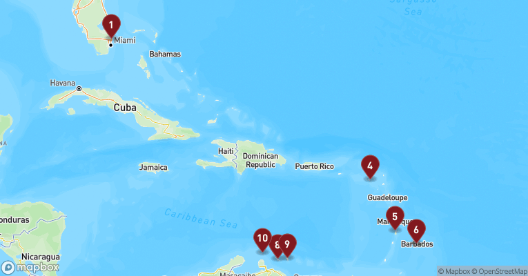 Kort over Caribien & Bahamas fra Fort Lauderdale med Celebrity Eclipse