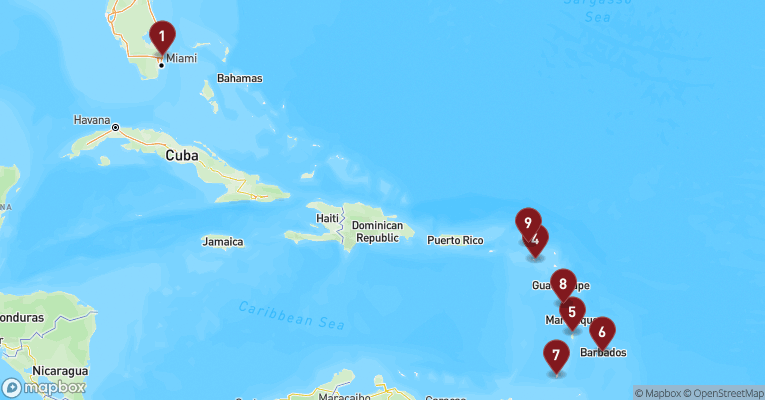 Kort over Caribien & Bahamas fra Fort Lauderdale med Celebrity Eclipse