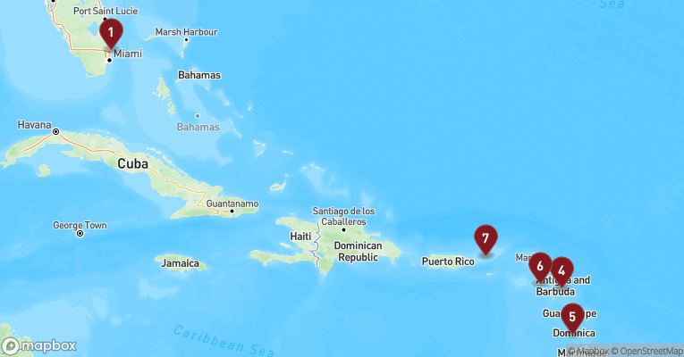Kort over Caribien & Bahamas fra Fort Lauderdale med Celebrity Eclipse