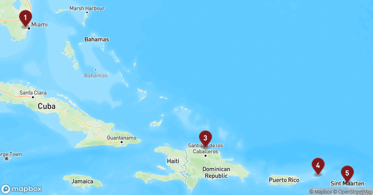 Kort over Caribien & Bahamas fra Miami med Celebrity Beyond