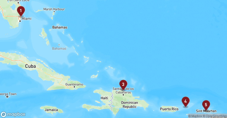 Kort over Caribien & Bahamas fra Fort Lauderdale med Celebrity Beyond