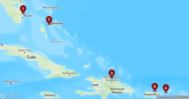 Kort over Caribien & Bahamas fra Fort Lauderdale med Celebrity Beyond