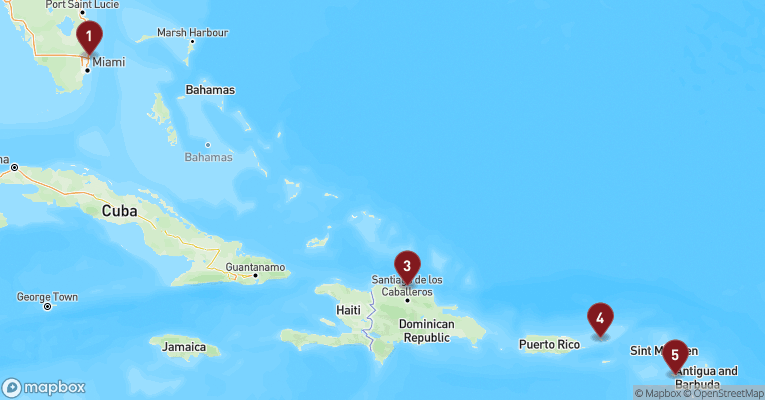 Kort over Caribien & Bahamas fra Fort Lauderdale med Celebrity Beyond