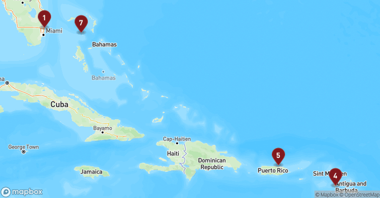 Kort over Caribien & Bahamas fra Fort Lauderdale med Celebrity Beyond