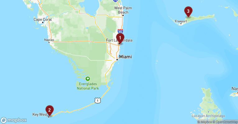 Kort over Caribien & Bahamas fra Fort Lauderdale med Celebrity Reflection