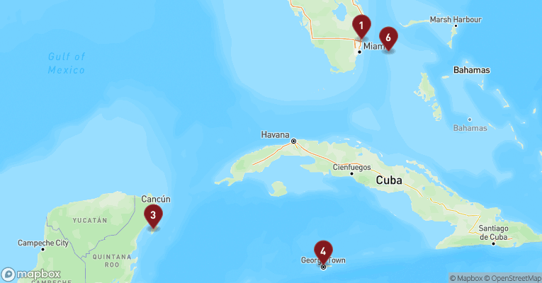Kort over Caribien & Bahamas fra Fort Lauderdale med Celebrity Silhouette