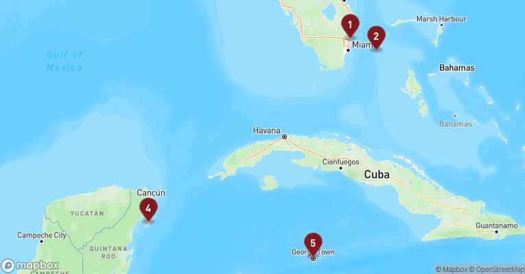 Kort over Caribien & Bahamas fra Fort Lauderdale med Celebrity Silhouette