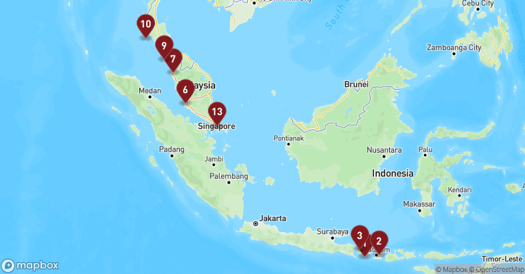 Kort over Asien & det Indiske Ocean fra Bali med Celebrity Millennium