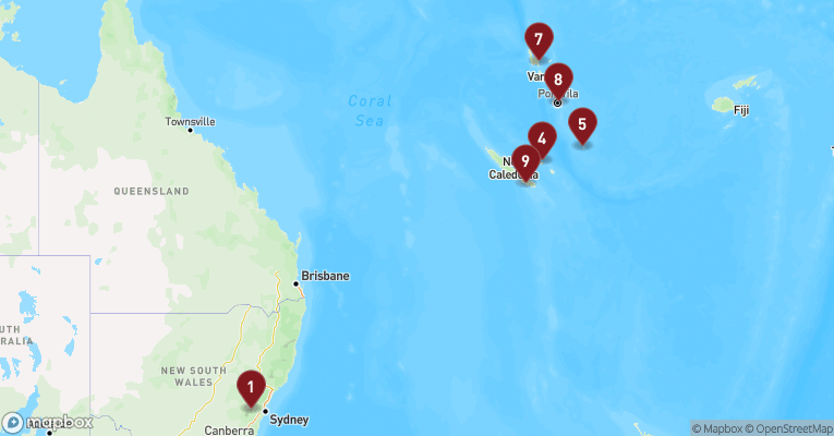 Kort over Australien & Oceanien fra Sydney med Celebrity Solstice