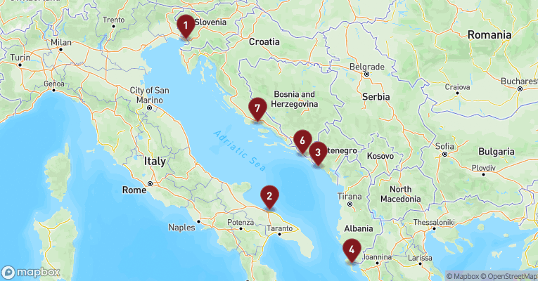 Kort over Middelhavet fra Trieste med Costa Deliziosa