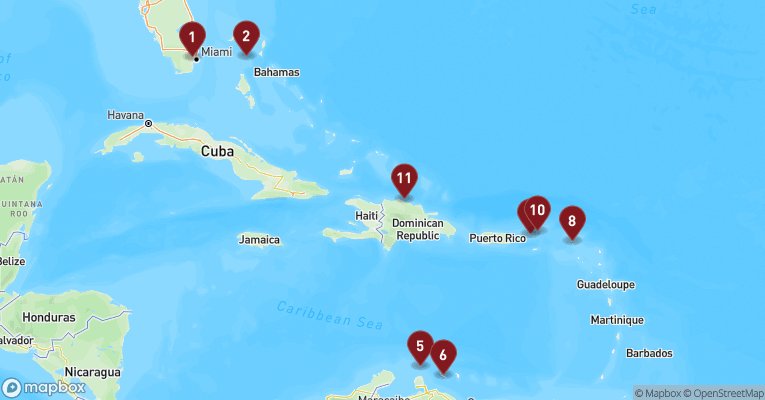 Kort over Caribien & Bahamas fra Miami med Norwegian Jewel