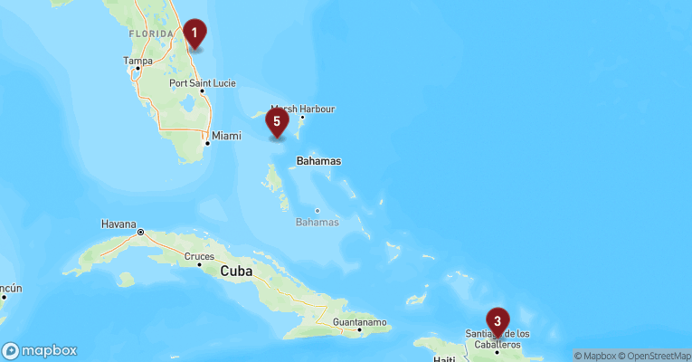 Kort over Caribien & Bahamas fra Port Canaveral med Norwegian Getaway
