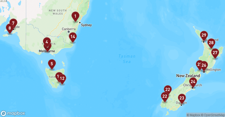 Kort over Australien & Oceanien fra Sydney med Noordam